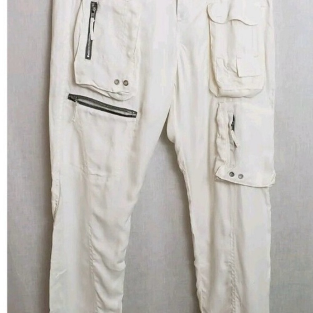 Johnny Was Pete & Greta Marika Cargo Pants Button Zipper Front  White Y2K